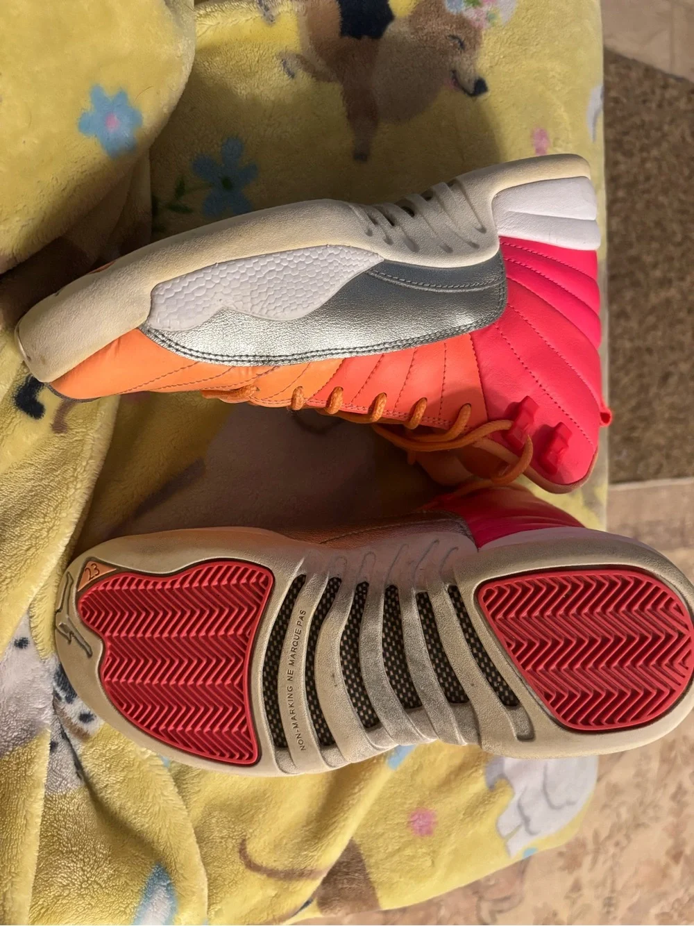 Jordan 12 Retro Sunrise High-Top Sneakers in Pink, Orange & Silver